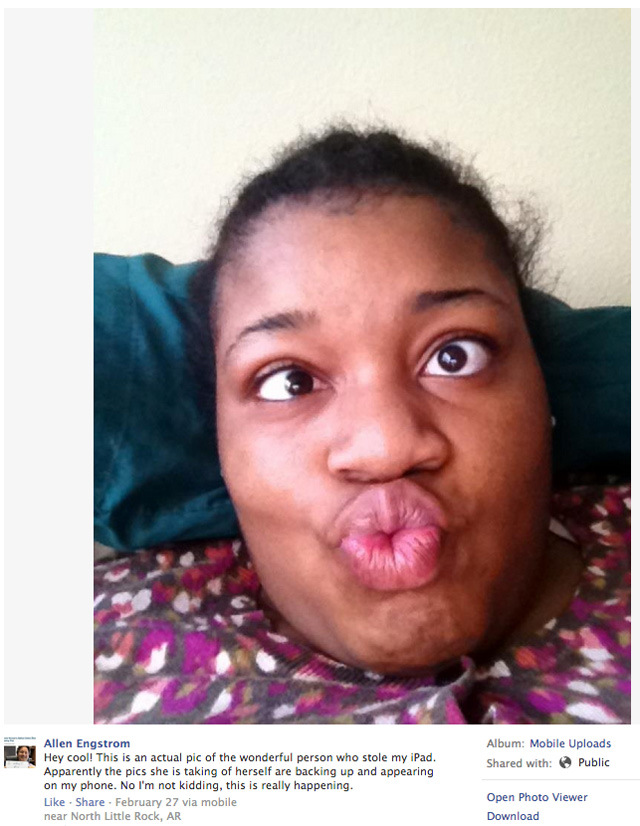 Woman Steals Ipad Takes Goofy Selfies Uploaded To Owners Iphone 
