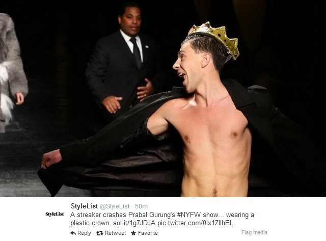 PHOTOS New York Fashion Week Streaker at Prabal Gurung Show