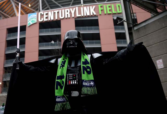 Darth Vader Seahawks Fan, Seahawks 49ers NFC Championship Game Russell Wilson Colin Kaepernick The 12th Man.