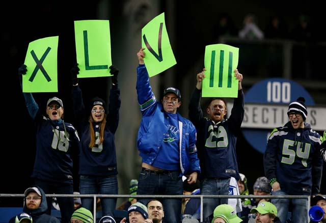 Seattle Fans, Seahawks 49ers NFC Championship Game Russell Wilson Colin Kaepernick The 12th Man.