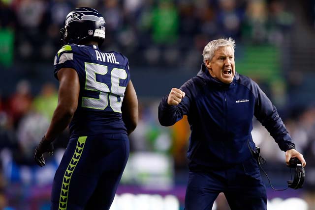Pete Carroll Cliff Avril Seahawks 49ers NFC Championship Game Russell Wilson Colin Kaepernick The 12th Man.