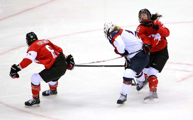 Jocelyne Lamoureux Laura Fortino Team USA Team Canada Gold Medal Hockey Game