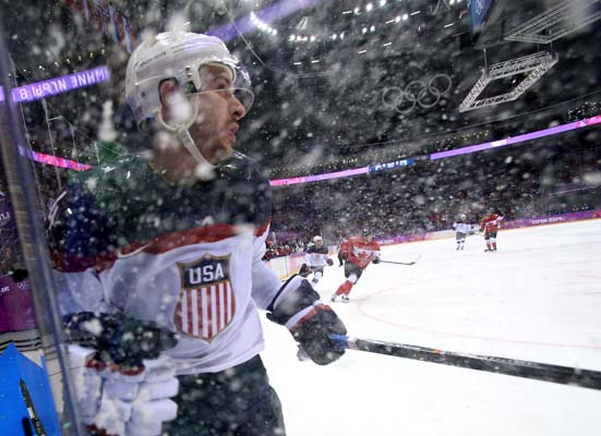 Ryan Callahan Boards Hockey USA Canada Sochi