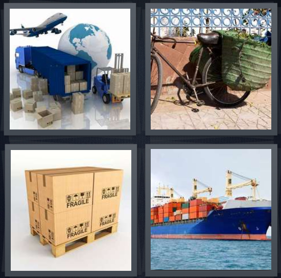 4 Pics 1 Word Answer for Ship, Bike, Box, Freighter