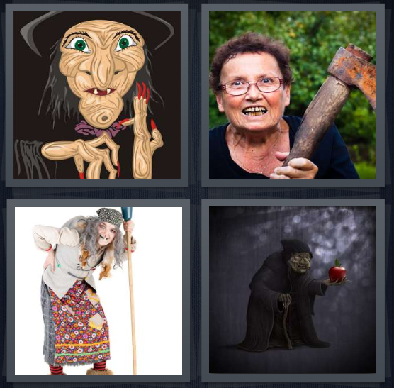 4 Pics 1 Word Answer for Witch, Axe, Hag, Snow White  Heavy.com