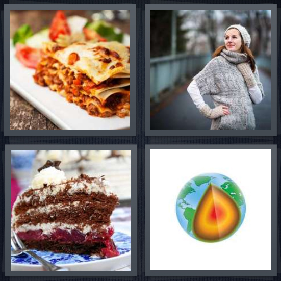 4 Pics 1 Word Answer for Lasagna, Sweater, Cake, Earth | Heavy.com