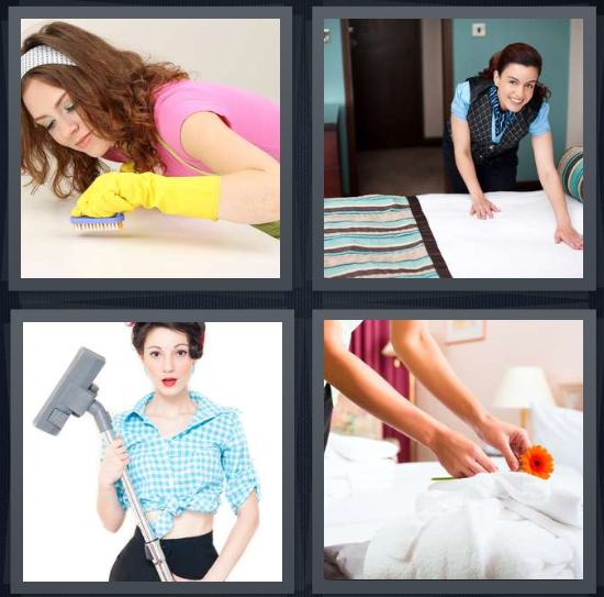 4 Pics 1 Word Answer for Cleaner, Housekeeping, Vacuum, Hotel