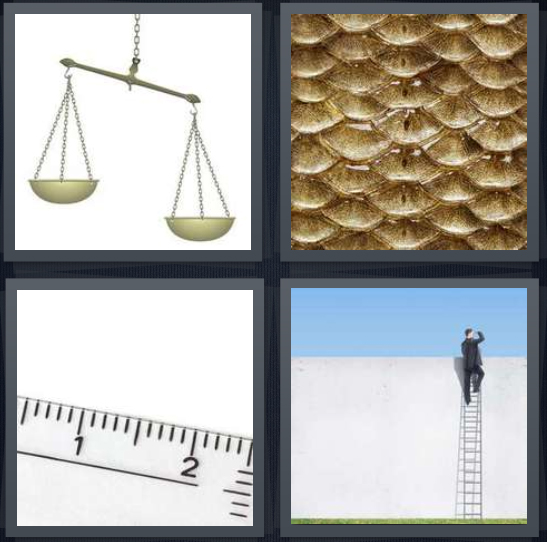 4 Pics 1 Word Answer for Weigh, Fish, Ruler, Ladder