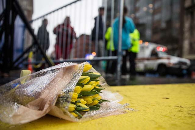 Boston Marathon bombing anniversary ceremony, flowers