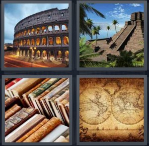 4 Pics 1 Word Answer For Coliseum Pyramid Books Maps Heavy Com