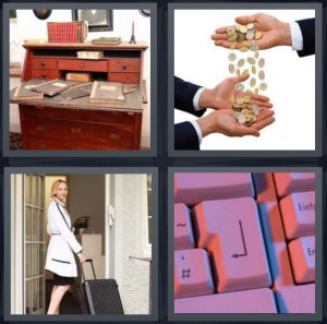 4 Pics 1 Word Answer For Secretary Coins Traveler Enter Heavy Com