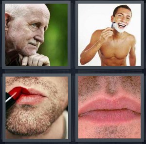 4 Pics 1 Word Answer For Beard Shave Lipstick Mouth Heavy 