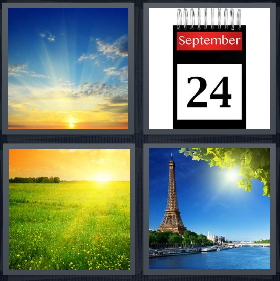 4 Pics 1 Word Answer for Sunset, Calendar, Sunrise, Noon | Heavy.com