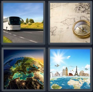 4 Pics 1 Word Answer for Bus, Compass, Globe, Travel | Heavy.com
