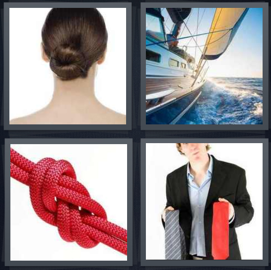 4 Pics 1 Word Answer for Bun, Sailboat, Hitch, Tie Heavy.com