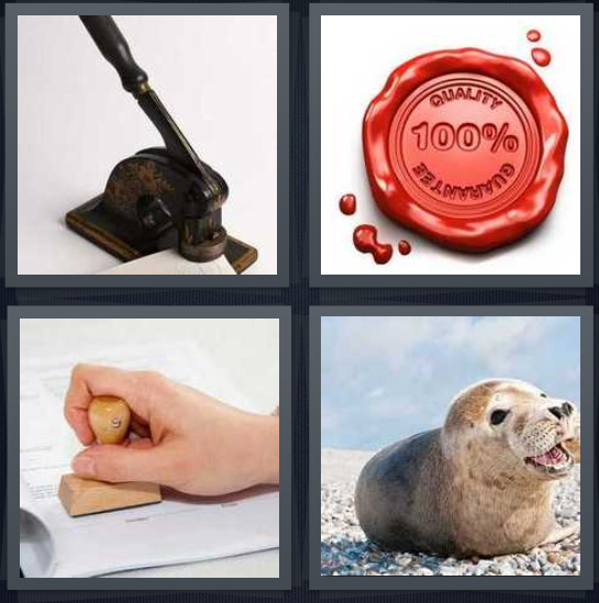 4 Pics 1 Word Answer for Notary, Wax, Stamp, Sea Lion