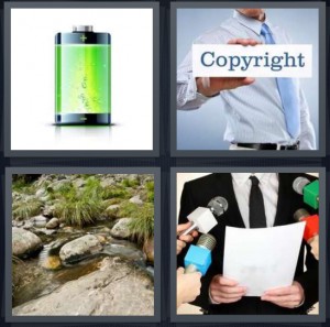 4 Pics 1 Word Answer for Battery, Copyright, Stream, Statement | Heavy.com