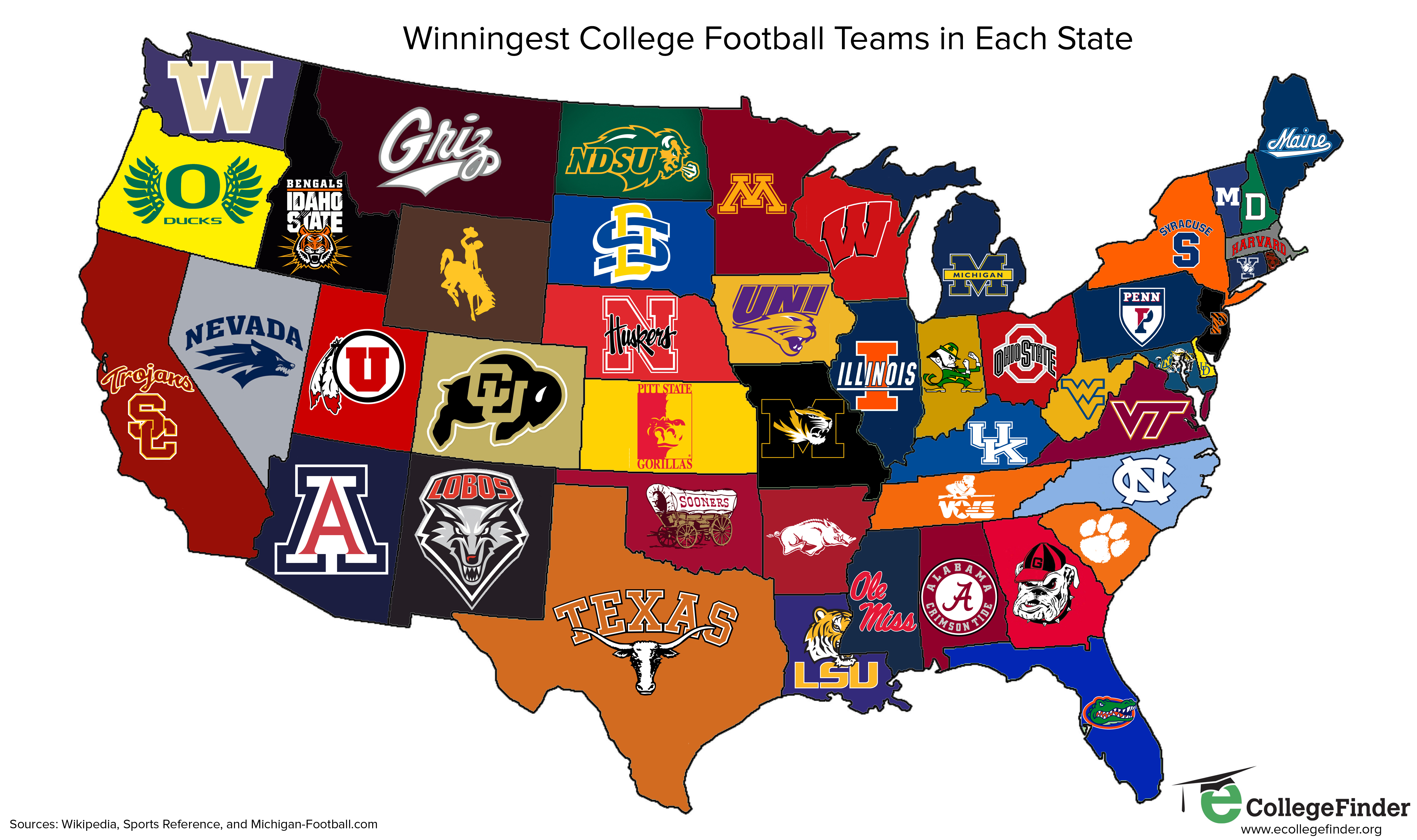 MAP: The Winningest College Football Team in Each State