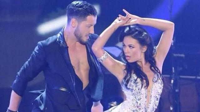 Janel Parrish And Val Chmerkovskiy Kiss Dancing With The Stars
