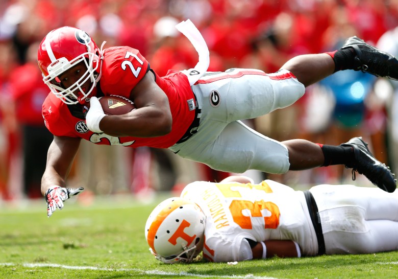 Filling in for the injured Todd Gurley, Georgia running back Nick Chubb has 1,281 yards and 12 touchdowns. (Getty)