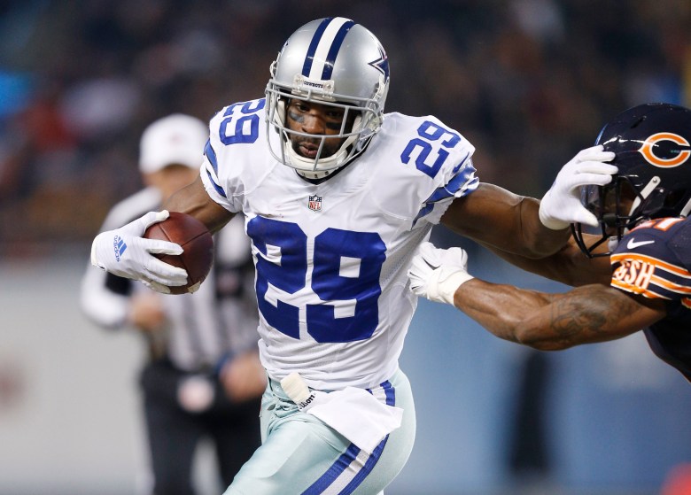 NFL leading rusher DeMarco Murray is questionable for Sunday's game after undergoing surgery on his left hand earlier in the week. (Getty)