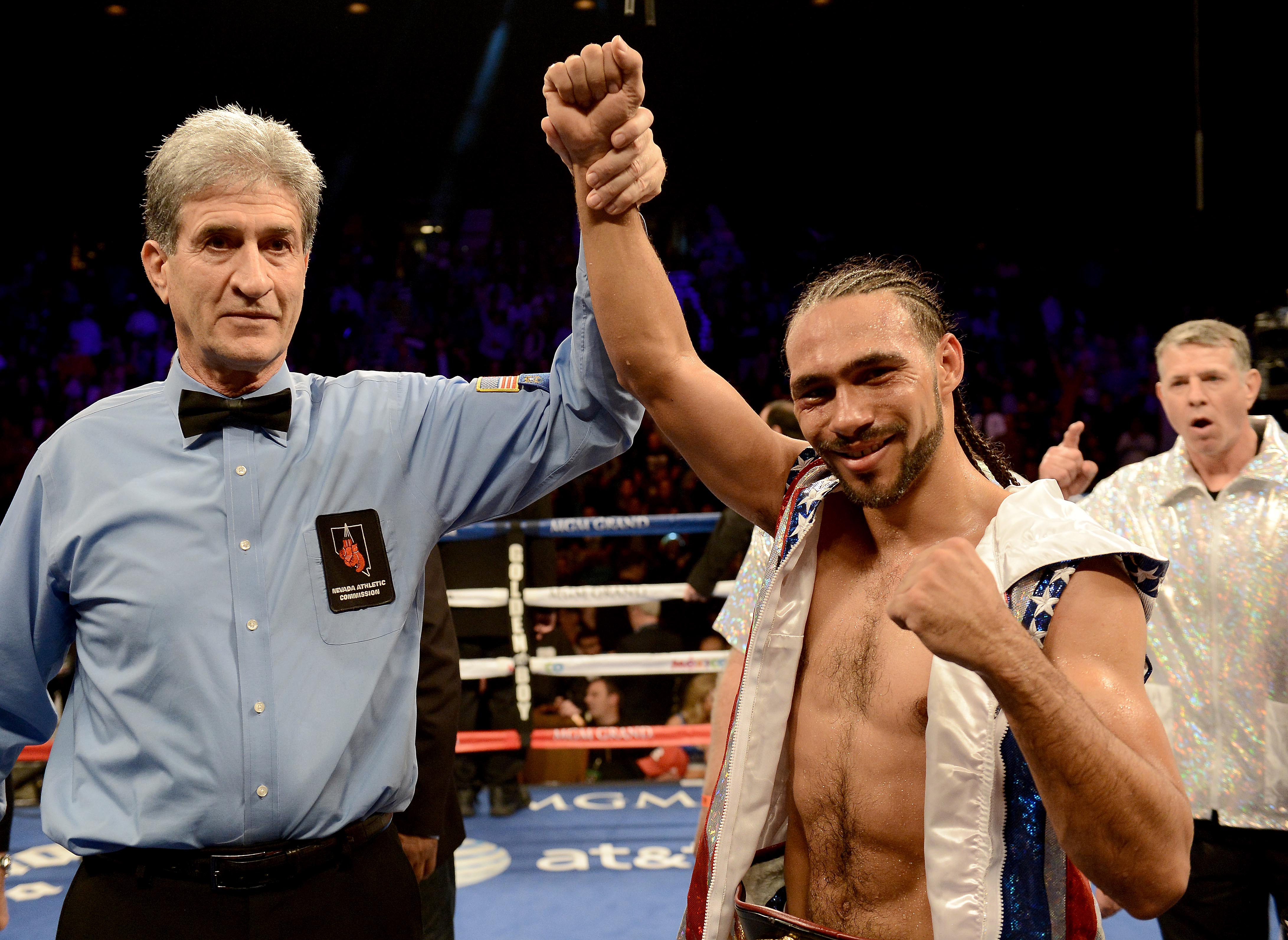 Thurman celebrates his win over Leonard Bundu. (Photo by Donald Miralle/Getty Images)