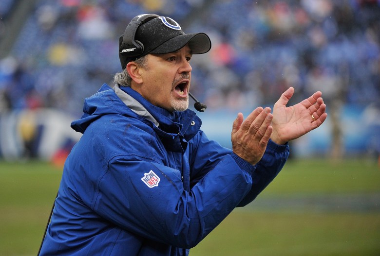 Chuck Pagano has his Indianapolis Colts one victory from the Super Bowl. (Getty)