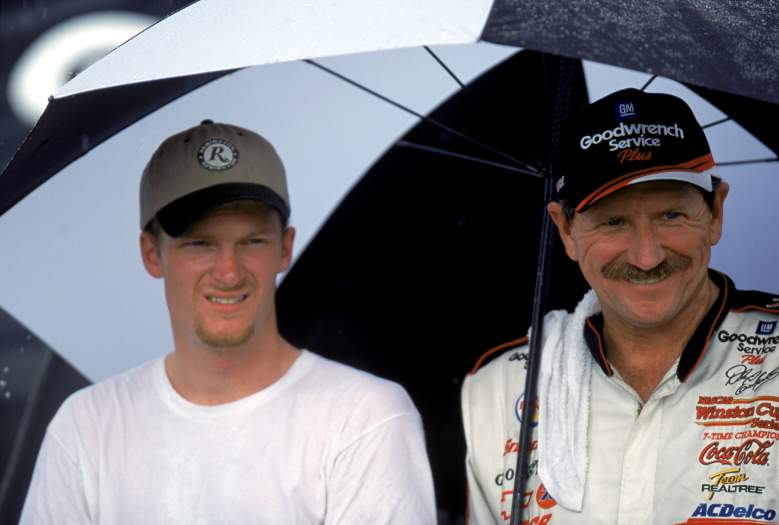 The late Dale Earnhardt, right, and son Dale Jr. (Getty)