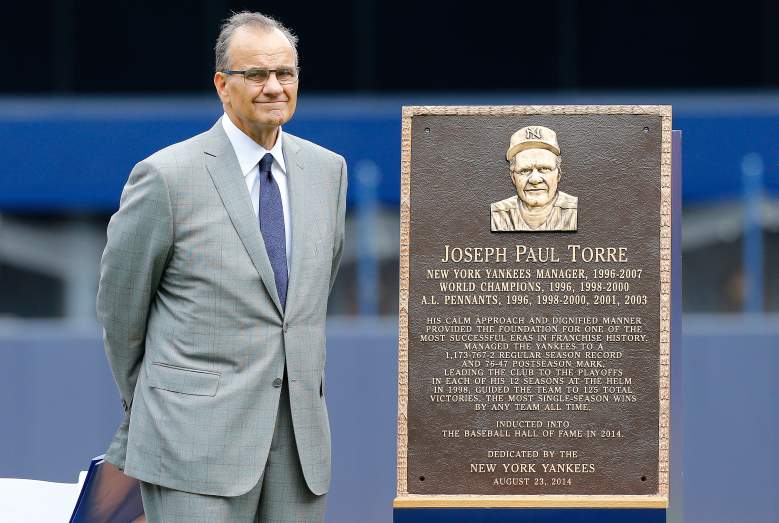 Former Yankees manager Joe Torre was honored with a plaque in Monument Park during the 2014 season. (Getty)