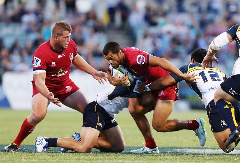 Australian Rugby star Karmichael Hunt in game action with the Queensland Reds. (Getty)