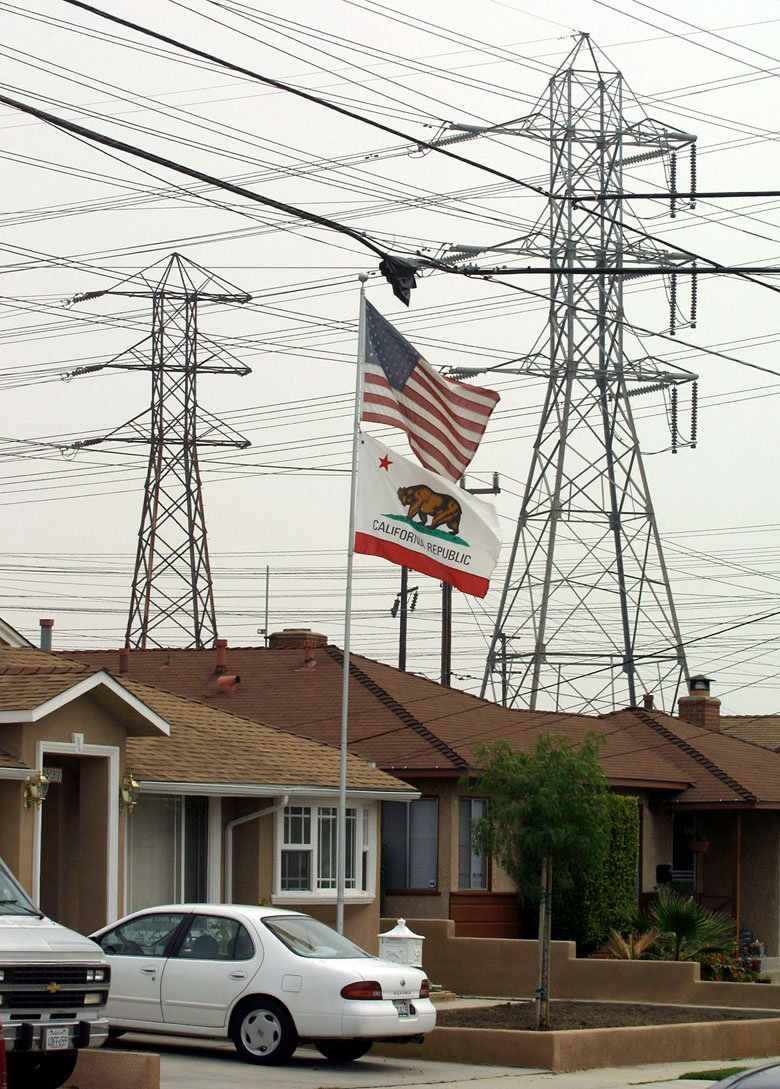 Power lines leading to the Torrance facility. (Getty)