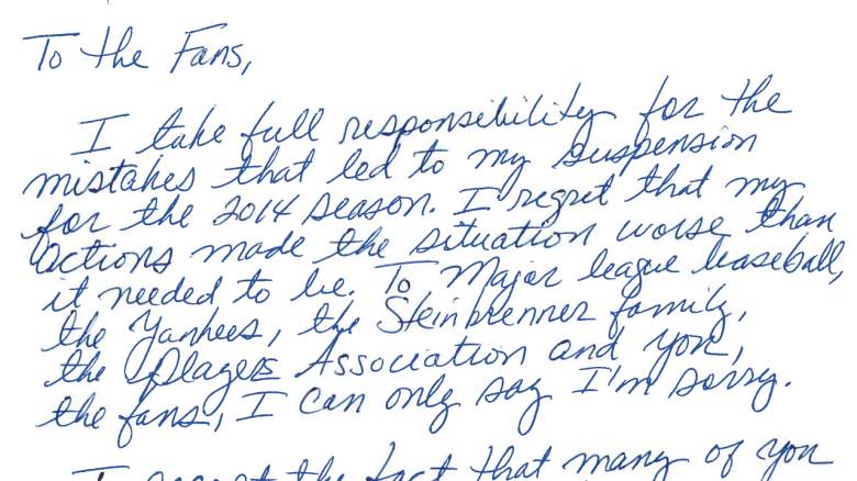 Alex Rodriguez issued a hand-written public apology regarding his role in the Biogenesis doping scandal. (Facebook)
