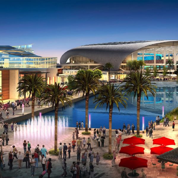 An artist's rendering shows the planned City of Champions Revitalization Project in Inglewood, where the owner of the St. Louis Rams plans to build an NFL stadium. (HKS Inc.)
