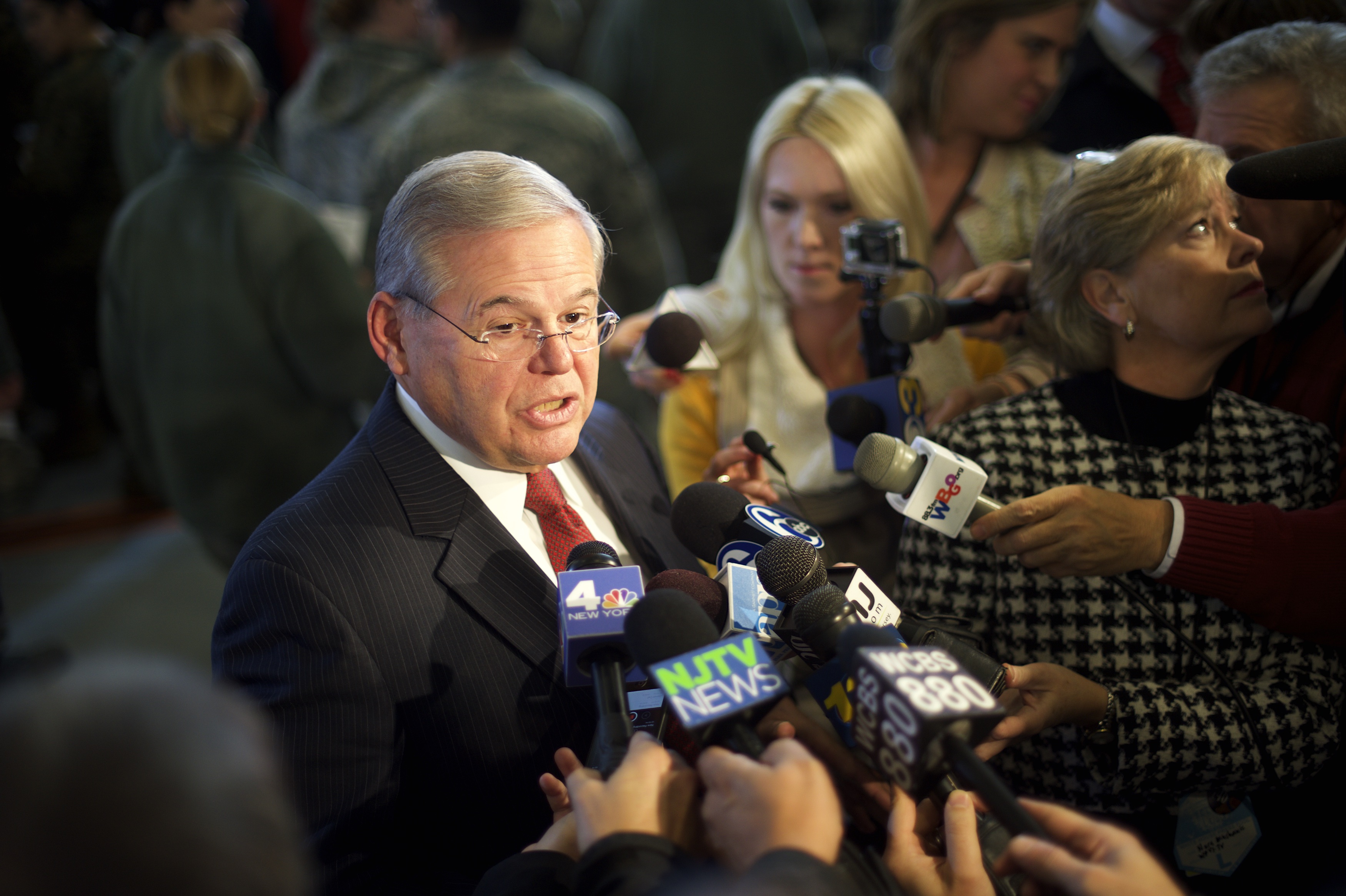  U.S. S Robert Menendez addresses the media in advance of an event with U.S. President Barack Obama December 15, 2014 at Joint Base McGuire-Dix-Lakehurst, New Jersey. (Getty)