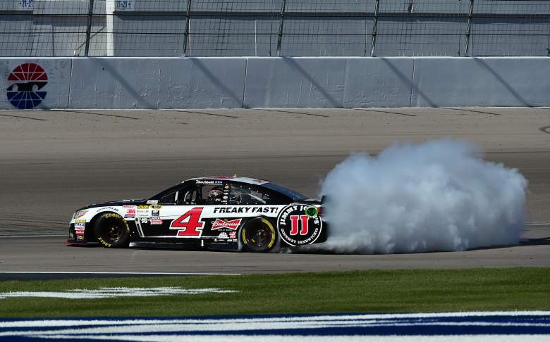 Kevin Harvick burns out his tires after winning Sunday's Kobalt 400 at Las Vegas Motor Speedway. (Getty)