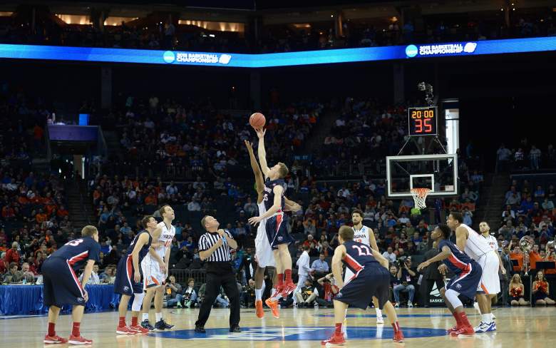 The opening tip of the Virginia-Belmont game Friday from Charlotte, North Carolina. (Getty)