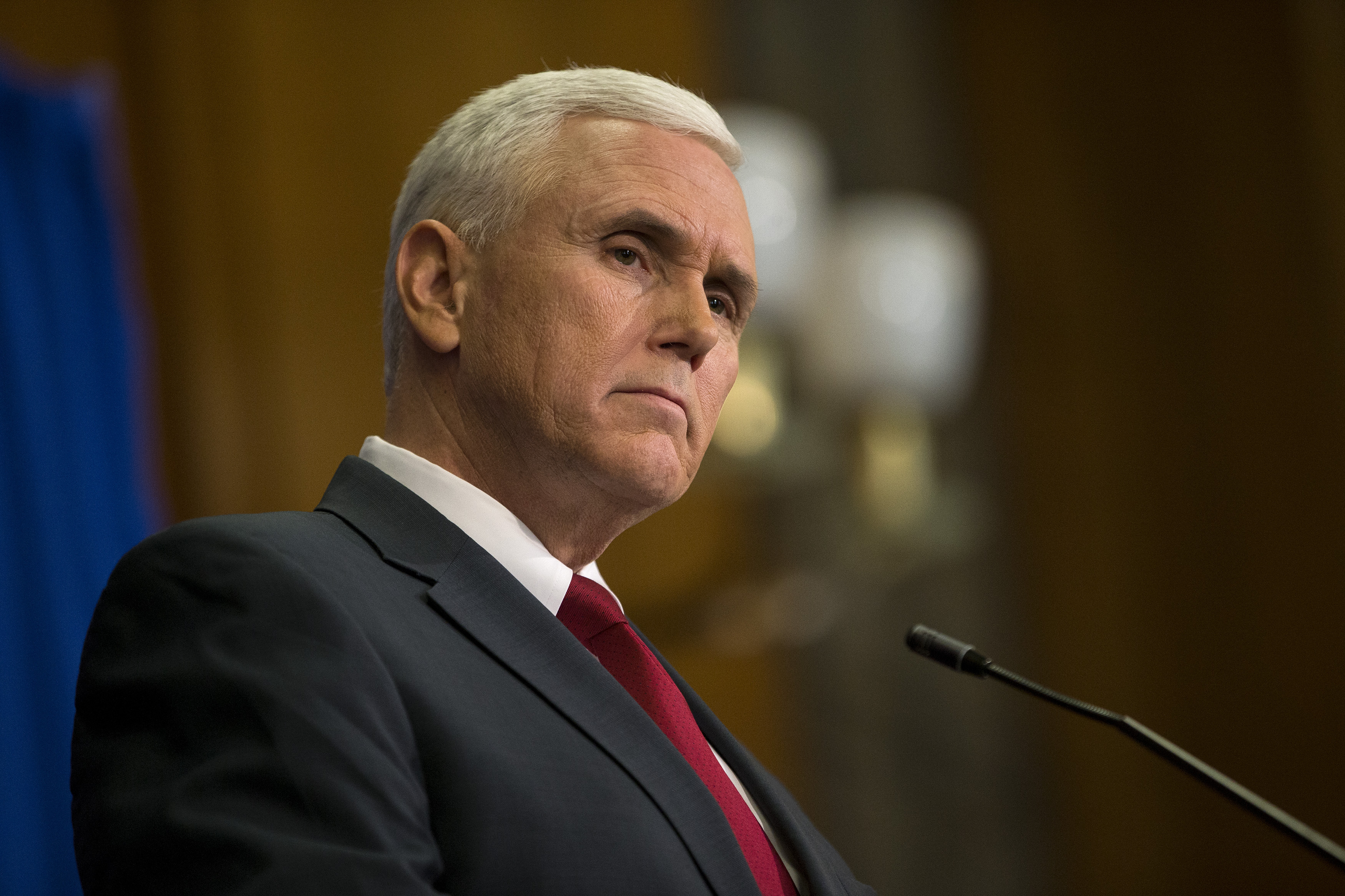 Indiana Gov. Mike Pence speaks during a press conference March 31, 2015. (Getty)