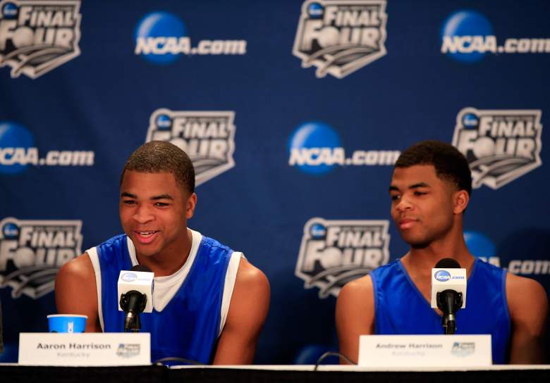 The Harrison twins speak during a press conference at the 2014 Final Four in Arlington, Texas. (Getty)