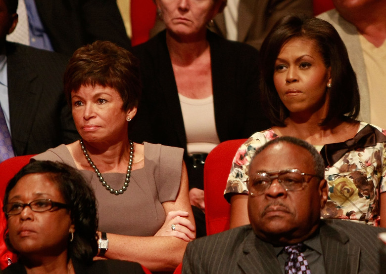Valerie Jarrett (L), senior advisor and close friend of Sen. Barack Obama (D-IL), and Obama's wife Michelle attend the first of three presidential debates before the 2008 election. (Getty)