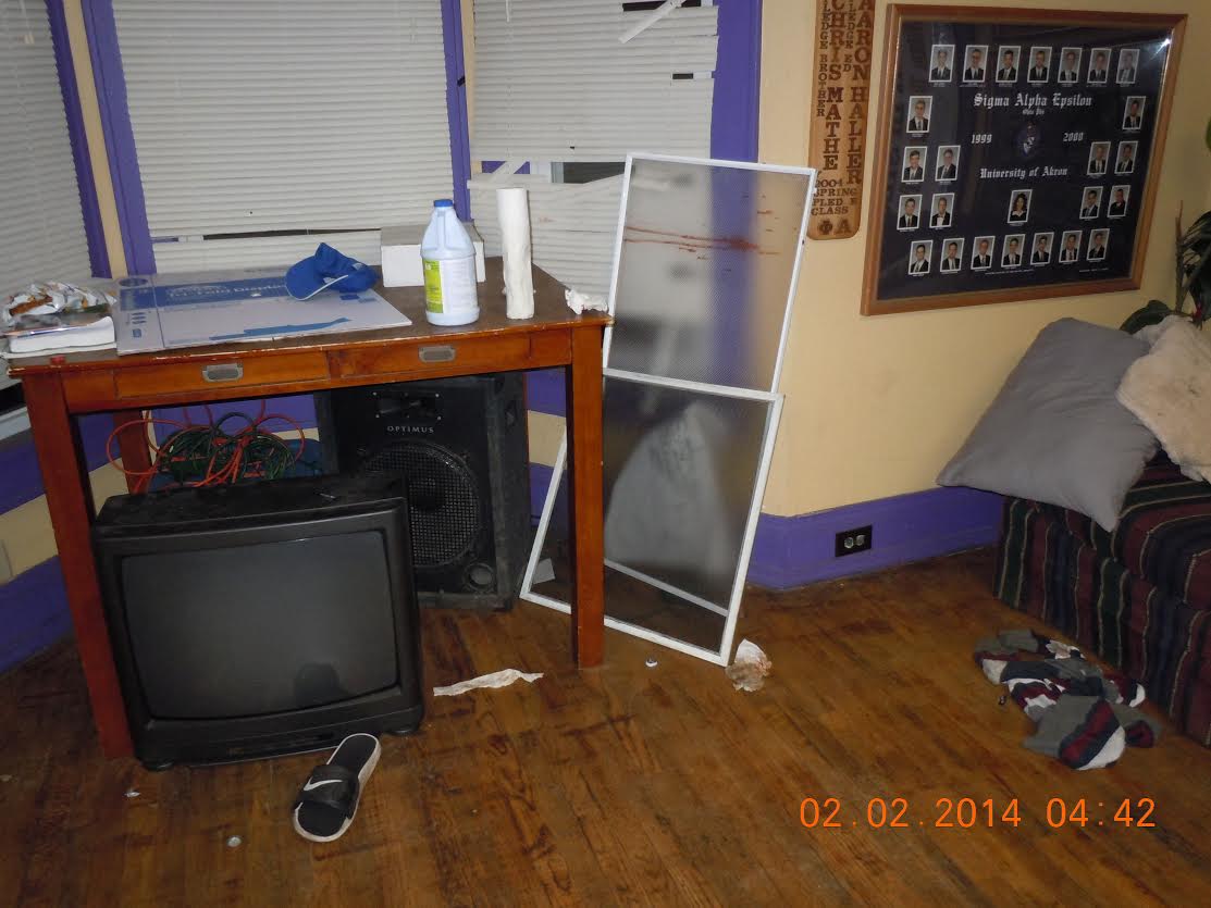 A photo taken during the investigation into the fight shows the inside of the Sigma Alpha Epsilon house. (University of Akron Police)