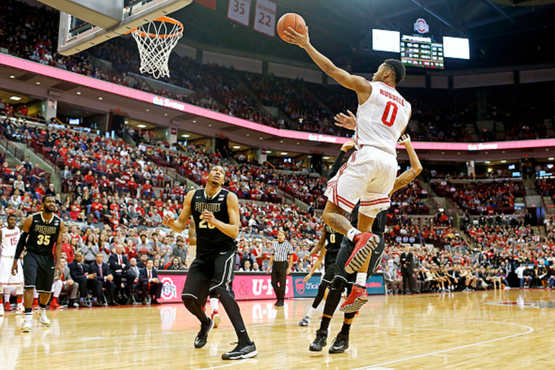 D'Angelo Russell #0 of the Ohio State Buckeyes shoots the ball during the game against the Purdue Boilermakers at Value City Arena on March 1, 2015 in Columbus, Ohio. Ohio State defeated Purdue 65-61. (Getty)