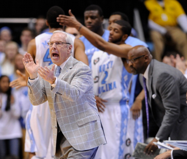 Coach Roy Williams of the North Carolina Tar Heels directs his team against the Clemson Tigers during their game at the Dean Smith Center on January 26, 2014 in Chapel Hill, North Carolina. North Carolina won 80-61. (Getty)