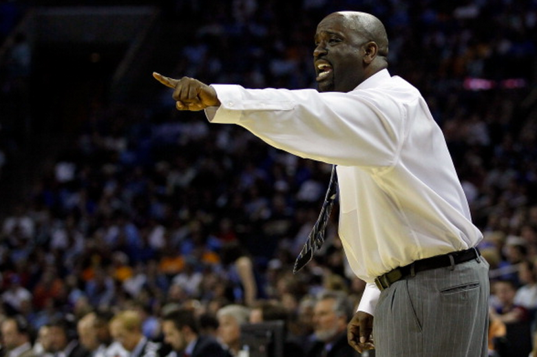 Head coach Edward Joyner Jr. of the Hampton Pirates reacts while taking on the Duke Blue Devils during the second round of the 2011 NCAA men's basketball tournament at Time Warner Cable Arena on March 18, 2011 in Charlotte, North Carolina. (Getty)