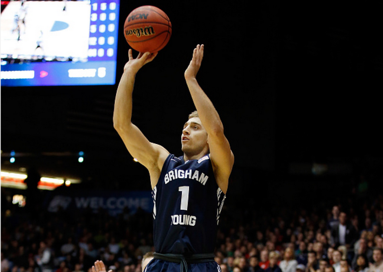 Chase Fischer #1 of the Brigham Young Cougars takes a shot against the Mississippi Rebels during the first round of the 2015 NCAA Men's Basketball Tournament at UD Arena on March 17, 2015 in Dayton, Ohio. (Getty)