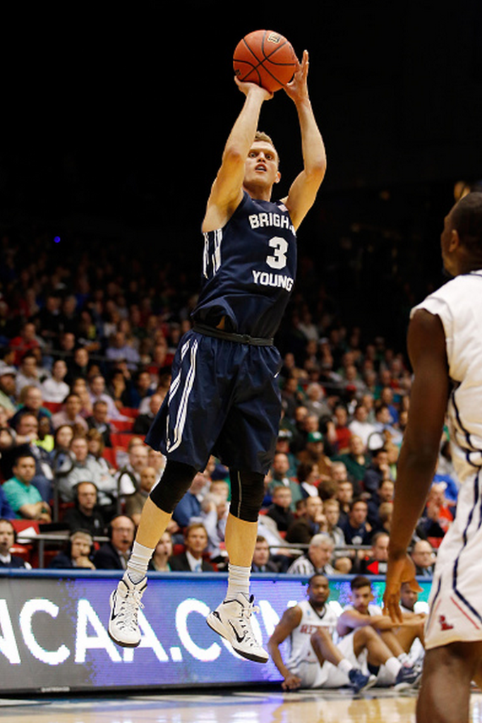 Tyler Haws #3 of the Brigham Young Cougars takes a shot against the Mississippi Rebels during the first round of the 2015 NCAA Men's Basketball Tournament at UD Arena on March 17, 2015 in Dayton, Ohio. (Getty)