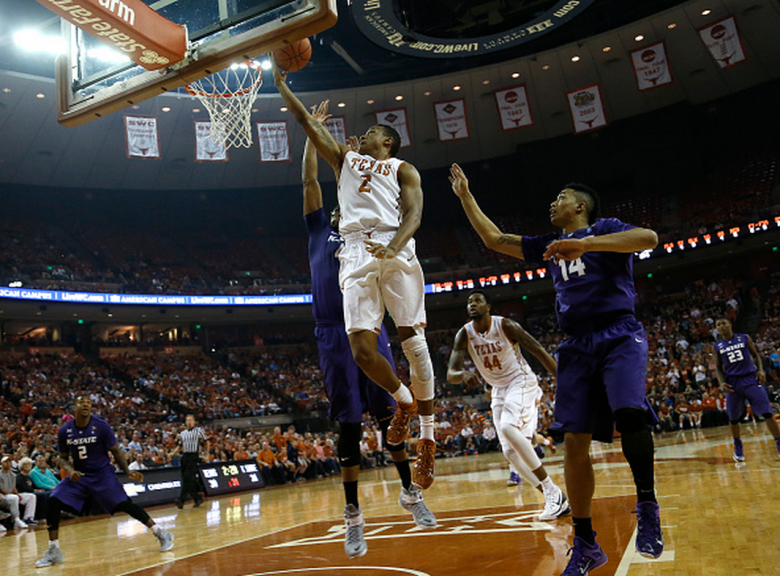 Demarcus Holland #2 of the Texas Longhorns shoots a layup against the Kansas State Wildcats at the Frank Erwin Center on March 2, 2015 in Austin, Texas. (Getty)