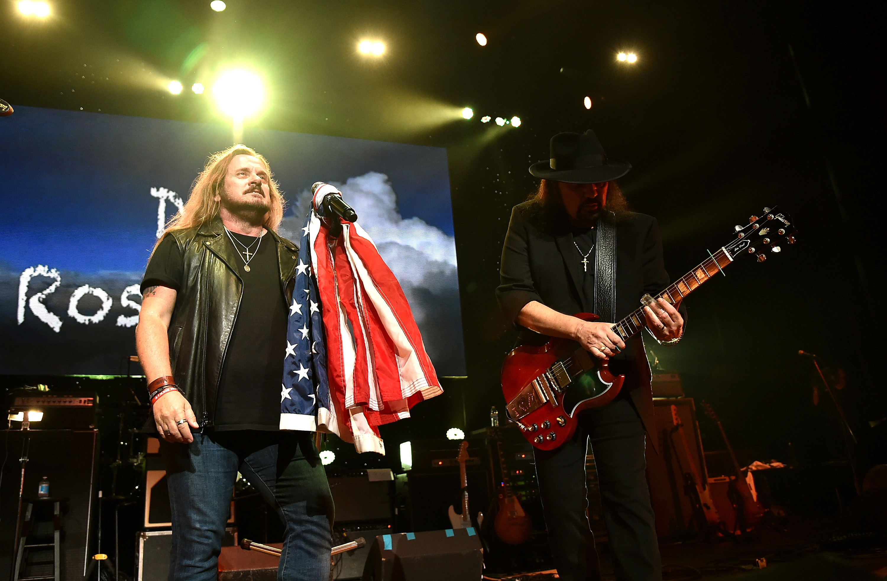 Johnny Van Zant of Lynyrd Skynyrd and Gary Rossington perform onstage at One More For The Fans! - Celebrating the Songs & Music of Lynyrd Skynyrd at The Fox Theatre on November 12, 2014 in Atlanta, Georgia.  (Getty)