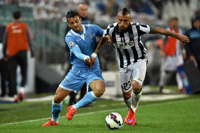 Arturo Vidal (R) gave Juventus a slim 1-0 advantage heading into the second leg of their Champions League quarterfinal. (Getty)