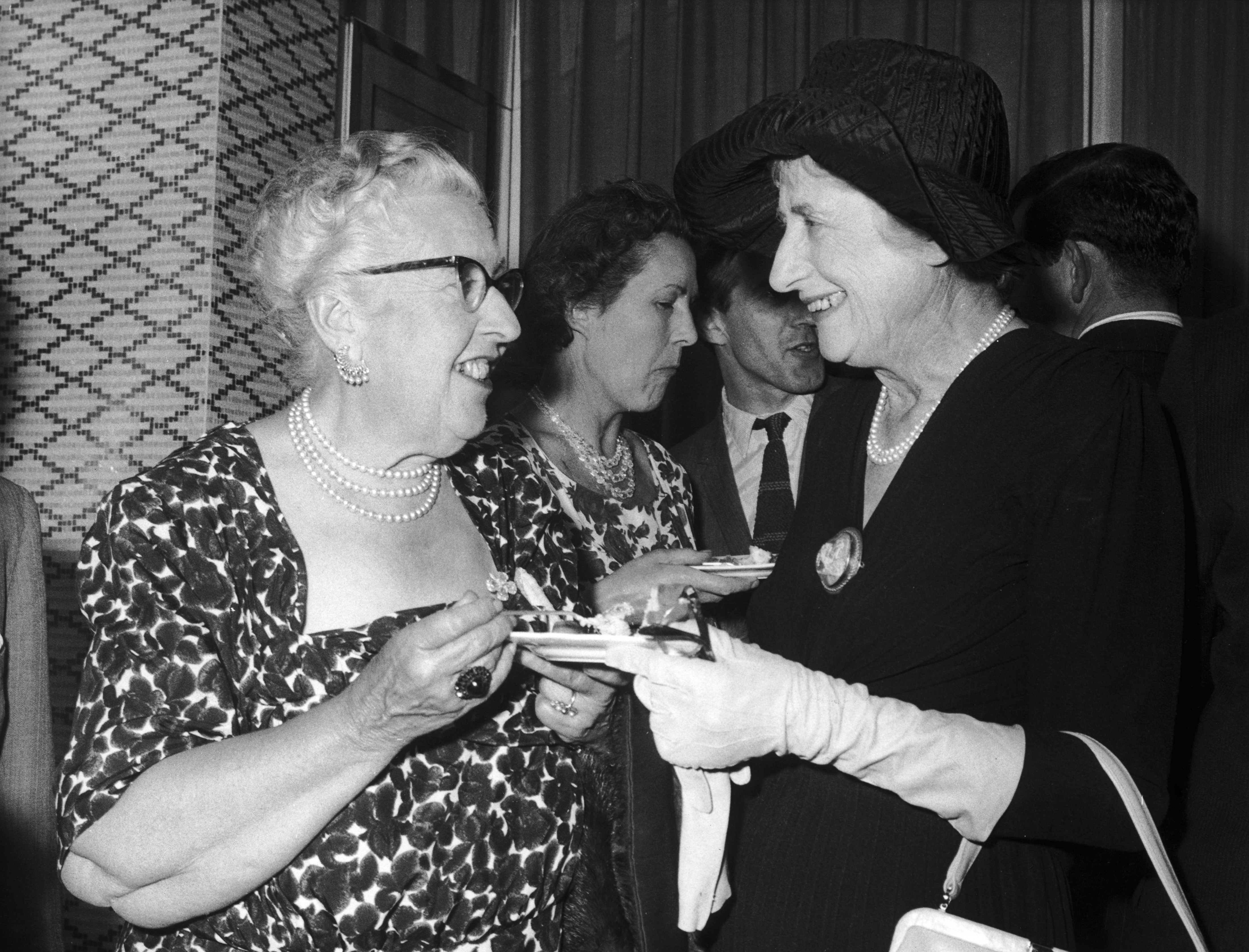 Internationally successful crime writers Agatha Christie  and Ngaio Marsh meet at a party at the Savoy Hotel, June 1960. (Getty)