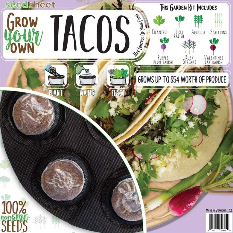  Seedsheet Grow Your Own Tacos Garden, Pre-seeded, Organic, nonGMO, Recipe Garden Kit 